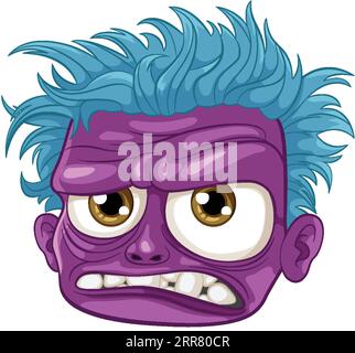 Un vecchio e scontroso zombie con pelle viola in stile cartoni animati Illustrazione Vettoriale