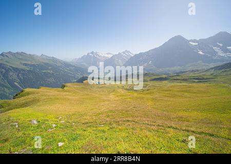 Foto scattate nell'oberland bernese in svizzera sul Mannlichen, alto 2342 m. La montagna offre vedute fantastiche. Foto Stock