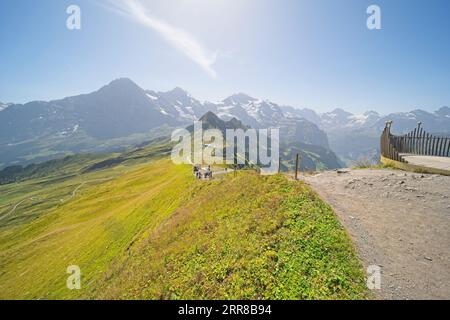 Foto scattate nell'oberland bernese in svizzera sul Mannlichen, alto 2342 m. La montagna offre vedute fantastiche. Foto Stock