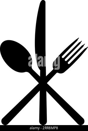 Icon Cutlery Restaurant, cucina con cucchiaio incrociato, forchetta, fast food Illustrazione Vettoriale
