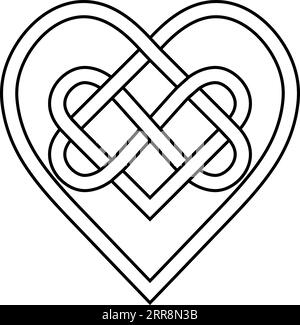 Nodo celtico cuori legati a rune simbolo dell'infinito tatuaggio eterno dell'amore Illustrazione Vettoriale