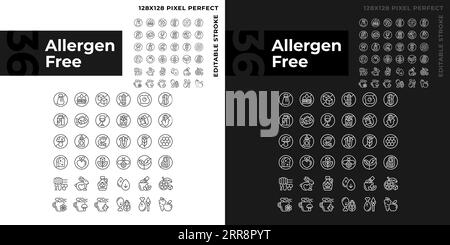 Set di icone personalizzabili prive di allergeni scure e chiare Illustrazione Vettoriale