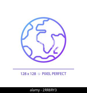 Icona del vettore lineare del gradiente perfetto del pixel del pianeta terrestre Illustrazione Vettoriale