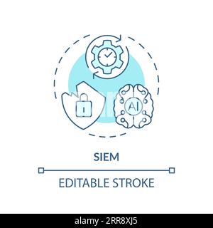 Icona SIEM blu lineare 2D sottile Illustrazione Vettoriale