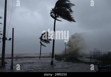 210526 -- CALCUTTA, 26 maggio 2021 -- foto scattata il 26 maggio 2021 mostra alberi colpiti dalla tempesta ciclonica Yaas nella località balneare di Digha, vicino a Calcutta, capitale dello stato indiano orientale del Bengala Occidentale, India. Mercoledì sono state uccise cinque persone dopo che la tempesta ciclonica Yaas ha colpito l'area costiera degli stati indiani orientali del Bengala occidentale e dell'Odisha, hanno riferito i media locali. Str/Xinhua INDIA-CICLONE STORM-YAAS Stringer PUBLICATIONxNOTxINxCHN Foto Stock