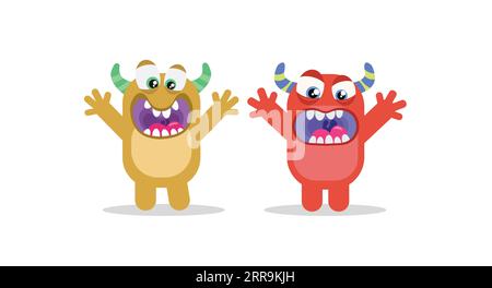 Simpatici e divertenti mostri urlanti illustrazioni colorate Foto Stock