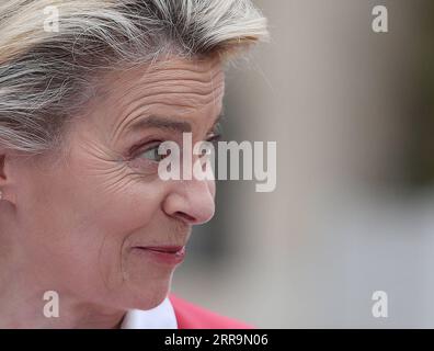 210624 -- PARIGI, 24 giugno 2021 -- la presidente della Commissione europea Ursula von der Leyen partecipa a una conferenza stampa al Palazzo Elysee a Parigi il 23 giugno 2021. Mercoledì la Presidente della Commissione europea Ursula von der Leyen ha concluso la prima tappa della sua visita a 12 membri dell'UE che hanno ottenuto l'approvazione dei loro piani nazionali di ripresa. A Parigi, Ursula von der Leyen ha annunciato che la Francia riceverà 39,4 miliardi di euro in sovvenzioni. FRANCE-PARIS-EU-POST-PANDEMIA PIANO DI RIPRESA-APPROVAZIONE GAOXJING PUBLICATIONXNOTXINXCHN Foto Stock