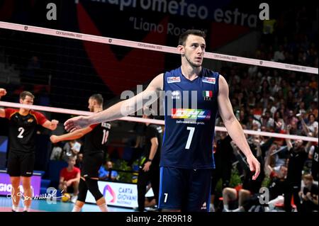 Ancona, Italia. 6 settembre 2023. Balaso Fabio #7 durante Germany vs Italy, CEV Eurovolley Men Match Credit: Independent Photo Agency/Alamy Live News Foto Stock