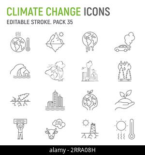 Set di icone della linea di cambiamento climatico, collezione ecologica, grafica vettoriale, illustrazioni dei logo, icone vettoriali ecologiche, simboli eco, simboli, pittogrammi di contorno, Illustrazione Vettoriale