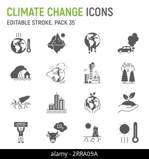 Set di icone della linea di cambiamento climatico, collezione ecologica, grafica vettoriale, illustrazioni dei logo, icone vettoriali ecologiche, simboli eco, simboli, pittogrammi di contorno, Illustrazione Vettoriale