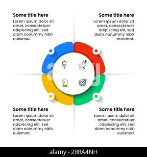 Modello infografico con icone e 4 opzioni o passaggi. Cerchio. Può essere utilizzato per il layout del flusso di lavoro, il diagramma, il banner, il webdesign. Illustrazione vettoriale Illustrazione Vettoriale