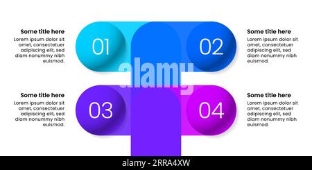 Modello infografico con 4 opzioni o passaggi. Palle astratte. Può essere utilizzato per layout del flusso di lavoro, diagrammi, banner, webdesign. Illustrazione vettoriale Illustrazione Vettoriale