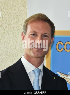 Milano, . 7 settembre 2023. Milano, Italia presentazione stampa delle frecce Tricolori con un sorvolo sulla città e in particolare intorno a Palazzo Pirelli e Palazzo Lombardia lunedì 11 settembre nella foto: Federico Romani Presidente del Consiglio regionale Lombardia credito: Agenzia fotografica indipendente/Alamy Live News Foto Stock