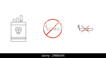 divieto e danno delle icone di fumo con ictus Illustrazione Vettoriale