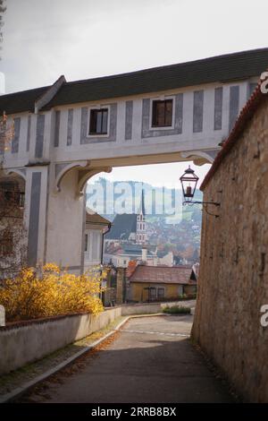 Corridoio di collegamento, ponti coperti - tra il Monastero minorita e i Parchi storici, il Castello Cesky Krumlov Foto Stock