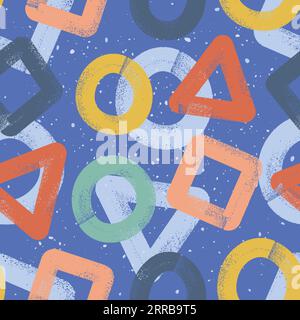 Sfondo disegnato a mano con forme geometriche audaci. Pennello a pennello a triangolo, cerchio, quadrato senza cuciture. Illustrazione Vettoriale