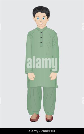 Bambino pakistano che indossa lo shalwar kameez Illustrazione Vettoriale