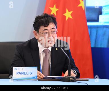 211016 -- PECHINO, 16 ottobre 2021 -- Sun Ziyu, vice presidente della China Communications Construction Company Ltd, parla a un forum su Scienza, tecnologia e innovazione per il trasporto sostenibile durante la seconda conferenza mondiale dei trasporti sostenibili delle Nazioni Unite a Pechino, capitale della Cina, 15 ottobre 2021. CINA-PECHINO-2A CONFERENZA MONDIALE DELLE NAZIONI UNITE SUI TRASPORTI SOSTENIBILI-FORUM CN LIXHE PUBLICATIONXNOTXINXCHN Foto Stock