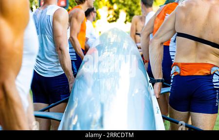 BELGRADO - formazione dell'Olanda otto nel quinto giorno dei campionati mondiali di canottaggio nella capitale serba Belgrado. ANP IRIS VAN DEN BROEK Foto Stock