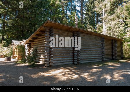 FORT CLATSOP, OREGON, Stati Uniti - replica di Fort Clatsop, Lewis and Clark National Historicial Park. Foto Stock