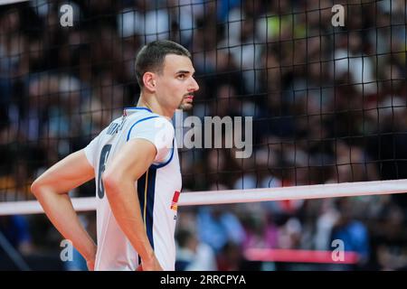 Ancona, Italia. 6 settembre 2023. L'italiano Simone Giannelli visto durante la giornata finale 8 del CEV maschile Eurovolley 2023 tra Germania e Italia. La nazionale italiana batte la Germania con un punteggio di 2-3 (foto di Davide di Lalla/SOPA Images/Sipa USA) credito: SIPA USA/Alamy Live News Foto Stock