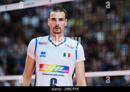 Ancona, Italia. 6 settembre 2023. L'italiano Simone Giannelli visto durante la giornata finale 8 del CEV maschile Eurovolley 2023 tra Germania e Italia. La nazionale italiana batte la Germania con un punteggio di 2-3 (foto di Davide di Lalla/SOPA Images/Sipa USA) credito: SIPA USA/Alamy Live News Foto Stock