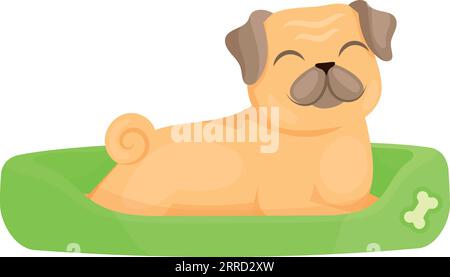 Cucciolo felice che si stende sul letto del cane. Animaletto isolato su sfondo bianco Illustrazione Vettoriale