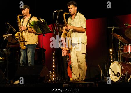 Concerto jazz di Miquel Àngel Rigo, Un Jazz De Mar. Porto Colom, Mallorca, spagna. Foto Stock