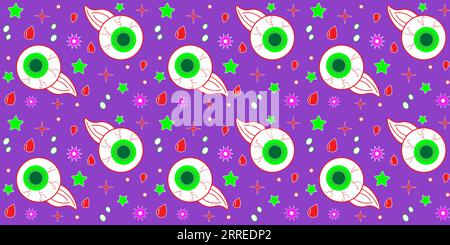 Buon Halloween, oculari su sfondo viola con motivo vettoriale senza cuciture Illustrazione Vettoriale