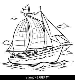 Pagina da colorare in barca a vela per bambini Immagine e Vettoriale