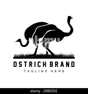 Logo di struzzo, illustrazione degli animali del deserto, Living in the Forest, Vector Camel Brand Product Illustrazione Vettoriale