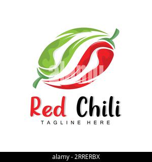 Logo Red Chili, Hot Chili Peppers Vector, Chili Garden House Illustration, Company Product Brand Illustration Illustrazione Vettoriale