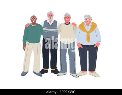 Gruppo di personaggi senior in design piatto.persona vettoriale su sfondo bianco Illustrazione Vettoriale