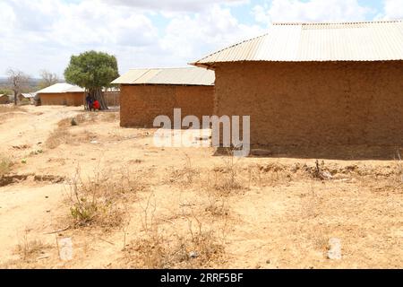 220330 -- KILIFI, 30 marzo 2022 -- gli abitanti del villaggio siedono all'ombra di un albero nella sotto-posizione di Kidemu nella contea di Kilifi, Kenya, 23 marzo 2022. Sparse su una fattoria di cinque acri nel villaggio di Bandari, sotto-posizione di Kidemu nella contea costiera di Kilifi in Kenya, furono coltivate mais appassito. Adam Ndamunga, un funzionario del Kenya National siccità Management Authority NDMA a Kilifi, ha detto che la situazione di siccità nella regione è iniziata nell'agosto 2021 e che è progredita a causa di piogge inadeguate. L'agenzia di soccorso delle Nazioni Unite ha detto che il Corno d'Africa sta vivendo una delle peggiori siccità della storia recente, con mo Foto Stock