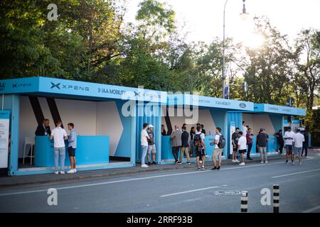 Monaco, Germania. 7 settembre 2023. Eingang beim IAA Mobility Open Space am Königsplatz in München AM 8,9.2023. -- ingresso allo IAA Mobility Open Space di Koenigsplatz a Monaco di Baviera, Germania, l'8 settembre 2023. (Foto di Alexander Pohl/Sipa USA) credito: SIPA USA/Alamy Live News Foto Stock