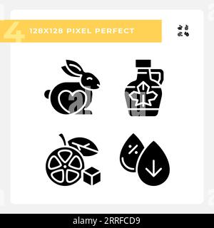 Set di icone nere prive di allergeni in stile glifo 2D pixel Perfect Illustrazione Vettoriale