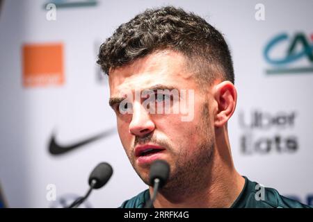 Parigi, Francia. 6 settembre 2023. L'irlandese John Egan durante la sessione di allenamento per la partita di qualificazione Euro 2024, gruppo B, tra Francia e Irlanda giocherà al Parc des Prices Stadium il 6 settembre a Parigi. (Foto di Matthieu Mirville/Pressinphoto/Icon Sport) credito: PRESSINPHOTO SPORTS AGENCY/Alamy Live News Foto Stock