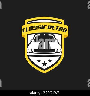 scudo per auto retrò classico design vettoriale con logo moderno Illustrazione Vettoriale