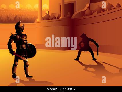 Illustrazione vettoriale degli antichi gladiatori di Roma nell'arena Illustrazione Vettoriale