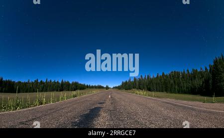 Arizona State Route 67 direzione nord sotto Moonlight Foto Stock