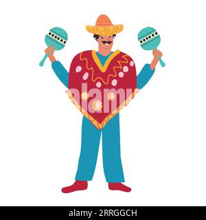 Personaggio messicano con maracas, piatto Vector Illustrazione Vettoriale