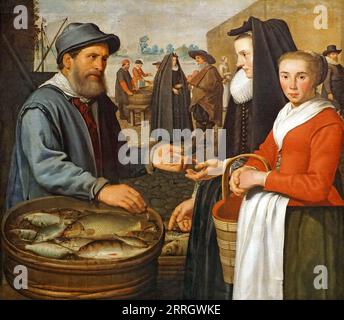 The Fish Market (1627) di Jacob Gerritsz. Cuyp (1594-1652).pittore olandese di paesaggi e ritratti di Dordrecht, Paesi Bassi Foto Stock