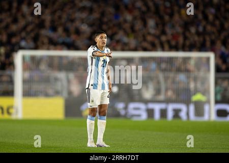 Buenos Aires, Buenos Aires, Argentina. 8 settembre 2023. BUENOS AIRES, ARGENTINA - 7 SETTEMBRE: L'argentino Nahuel Molina reagisce durante la partita di qualificazione della Coppa del mondo FIFA 2026 tra Argentina ed Ecuador all'Estadio MÃ¡S Monumental Antonio Vespucio liberi il 7 settembre 2023 a Buenos Aires, Argentina. (Immagine di credito: © Florencia Tan Jun/PX Imagens via ZUMA Press Wire) SOLO USO EDITORIALE! Non per USO commerciale! Foto Stock