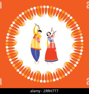 Illustrazione della notte di Garba e Dandiya in Shubh Navratri Celebration per il festival Navratri dell'India Illustrazione Vettoriale