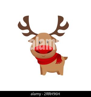 Graziosa renna con naso rosso che indossa una sciarpa Illustrazione Vettoriale