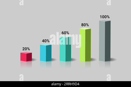 Infografica del tasso di crescita aziendale a barre grafiche progettazione 3d. Illustrazione Vettoriale