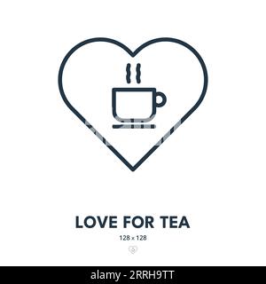 Icona dell'amore per il tè. Tazza, bevande, vapore. Tratto modificabile. Icona vettore semplice Illustrazione Vettoriale