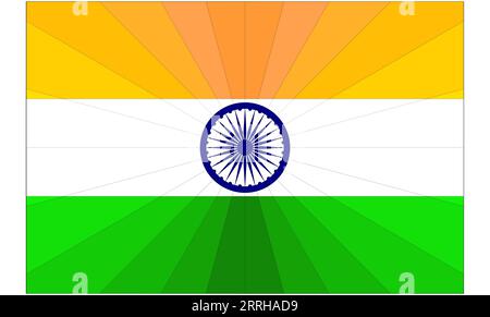 India, bandiera nazionale dell'India. colori ufficiali e proporzioni corrette e un gioco di sfumature di colore che partono dal centro con un motivo radiale. UNI Foto Stock