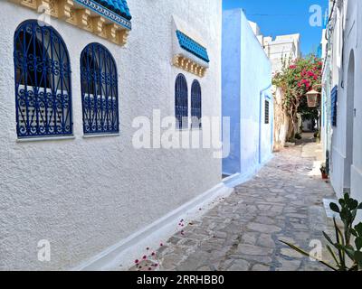 Strada nella medina di Hammamet, Tunisia Foto Stock