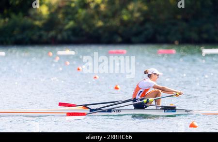 BELGRADO - Martine Veldhuis in azione nella finale monoposto leggero durante la sesta giornata dei Campionati mondiali di canottaggio nella capitale serba Belgrado. ANP IRIS VAN DEN BROEK netherlands Out - belgium Out Credit: ANP/Alamy Live News Foto Stock